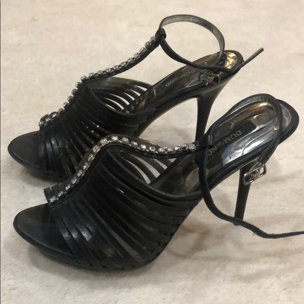 Black Leather sandals with diamond details